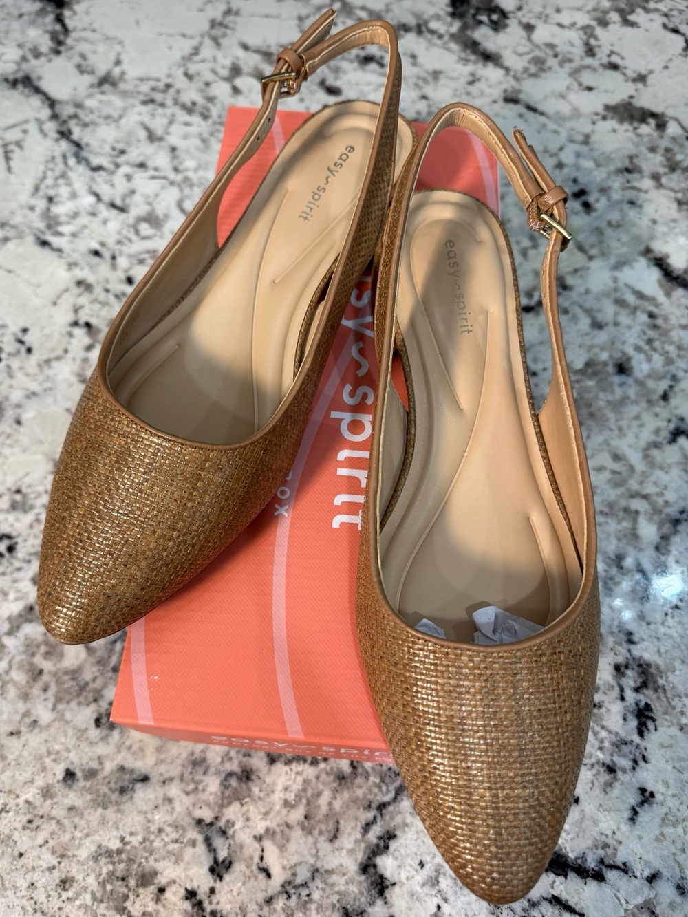 Easy Spirit Women's Tan Woven Slingback Pointed-Toe Flats